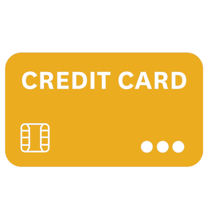 Yellow illustration/icon of a credit card with the words "Credit Card" in white