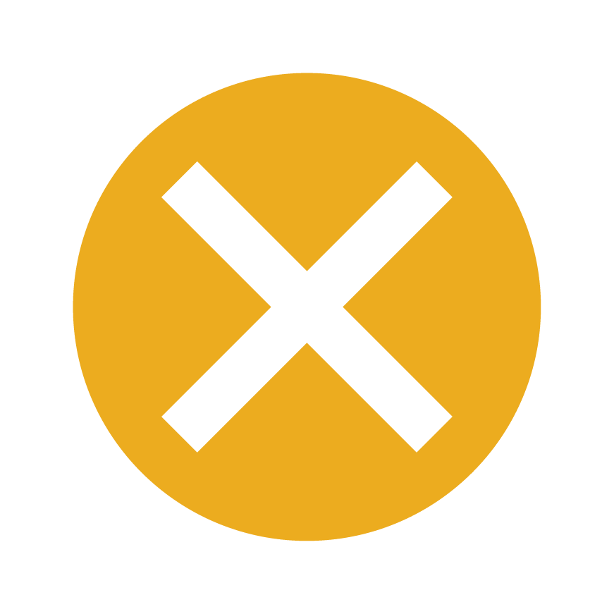Yellow illustration/icon of a circle with a white X in the center, indicating "No, this payment type is not accepted"