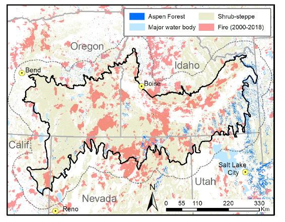 Map showing aspen stands in the Great Basin