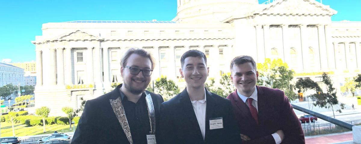91��Ƶ student Gage Wellman, far right, with other student writers at the Hearst Student Journalism Championships in San Francisco.