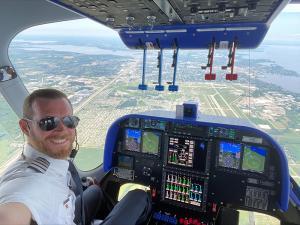 Adam Basaran, a 2003 graduate of Kent State, serves as assistant chief pilot for the Good Year Blimp