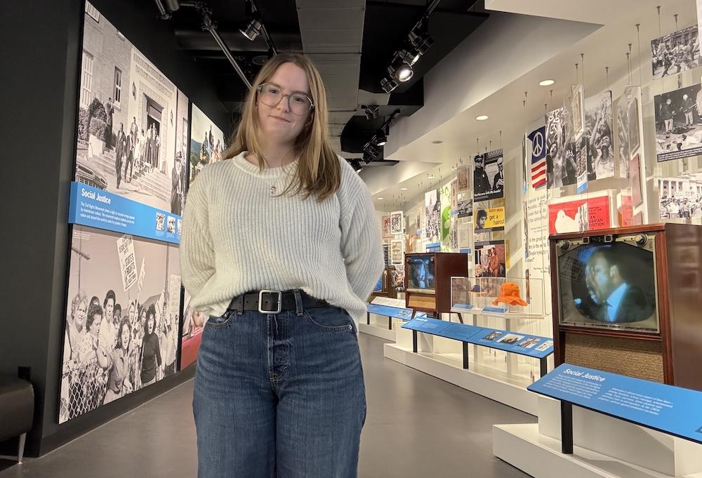 Hanna Fletcher inside the May 4 Visitors Center