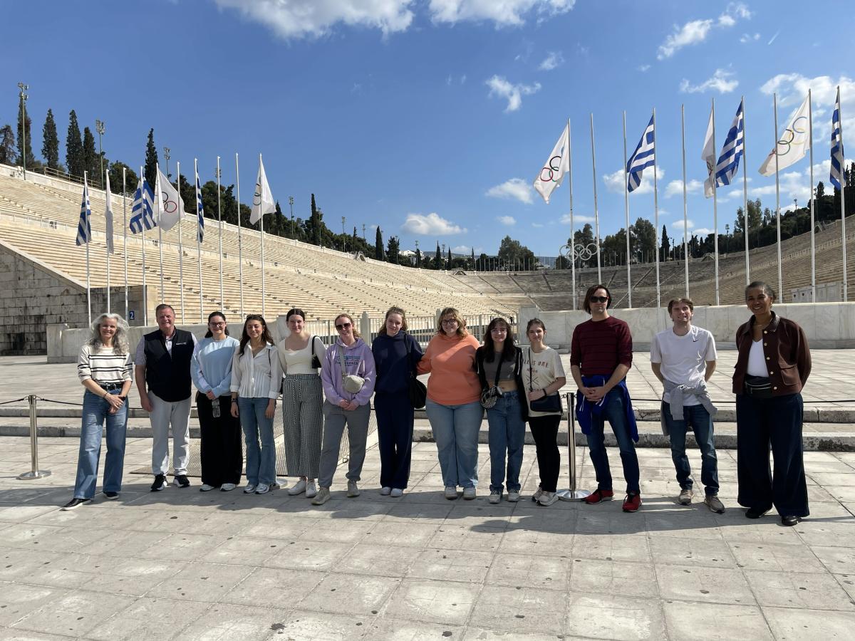 Kent State students tour the original Olympic stadium in Greece as part of the spring break course the Business of the Olympics.