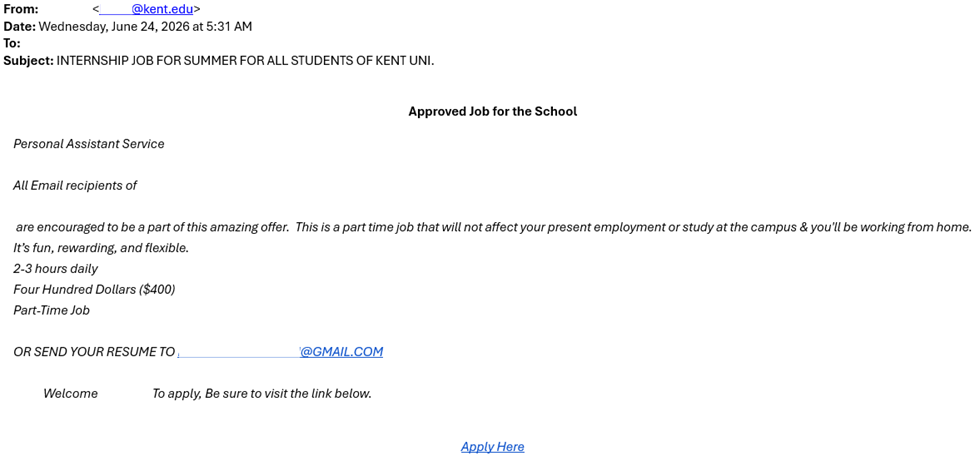 An Example of a Fraudulent Job Offer Email
