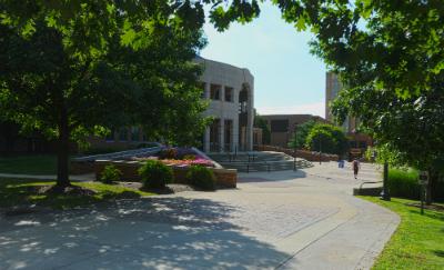 51�Թ��� MACC Building with walkway with a tree and pink flowers