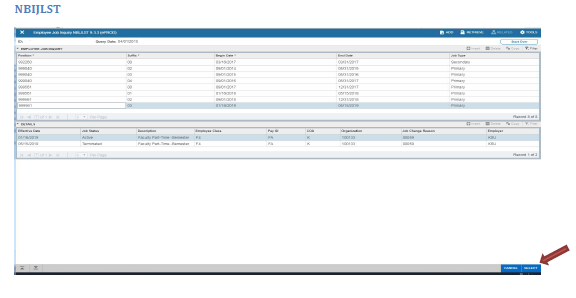 select the applicable job in NBIJLST