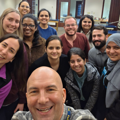 Selfie of professor and class. Education Without Borders for Foreign-trained Physical Therapy Practitioners Now in America