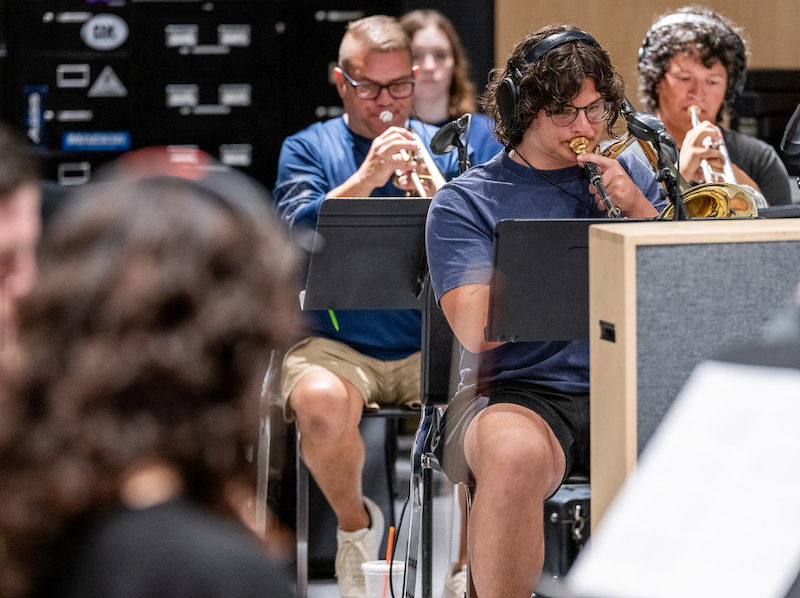 Trumpet players during ֱ State collaboration for film score