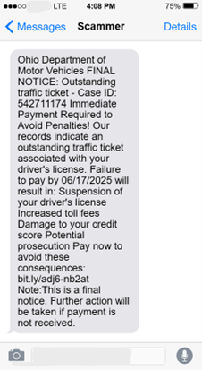 Image of BMV smishing scam