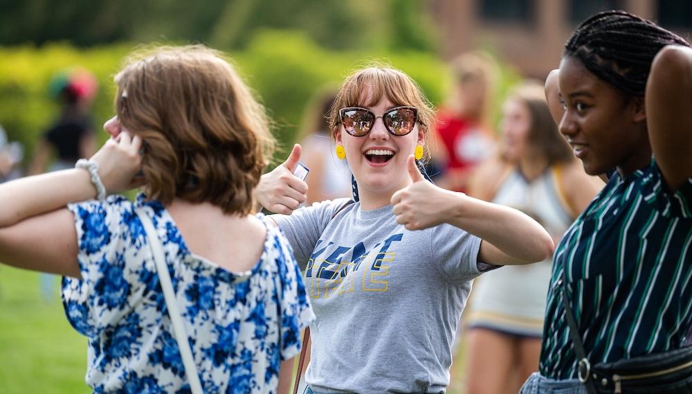 Students enjoy the weather outside