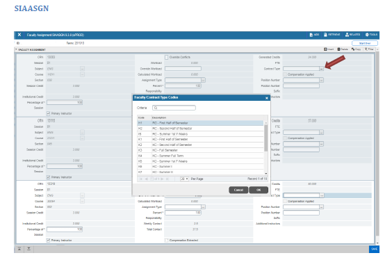 Contract ty[e menu in SIAASGN