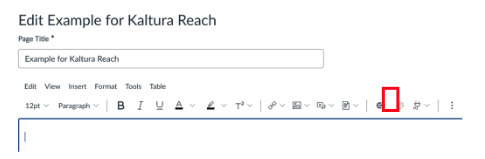 A screenshot of a the Rich Content Editor in Canvas with the Kaltura Media option available as the 3rd option from the right.