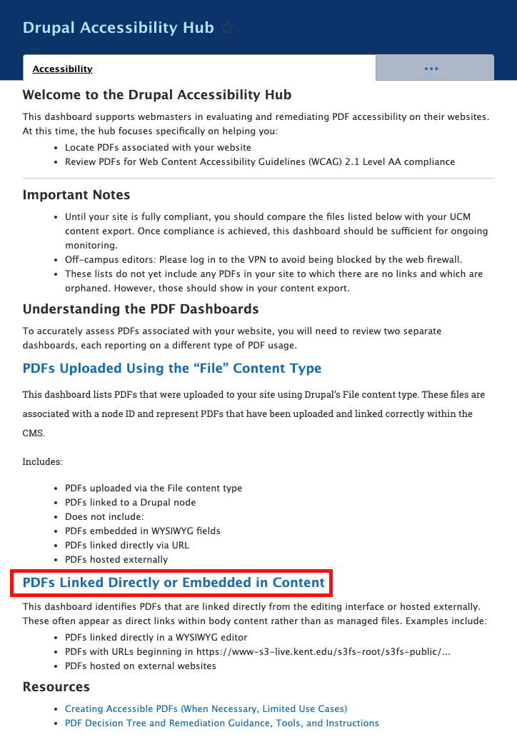 PDFs linked directly or embedded in content