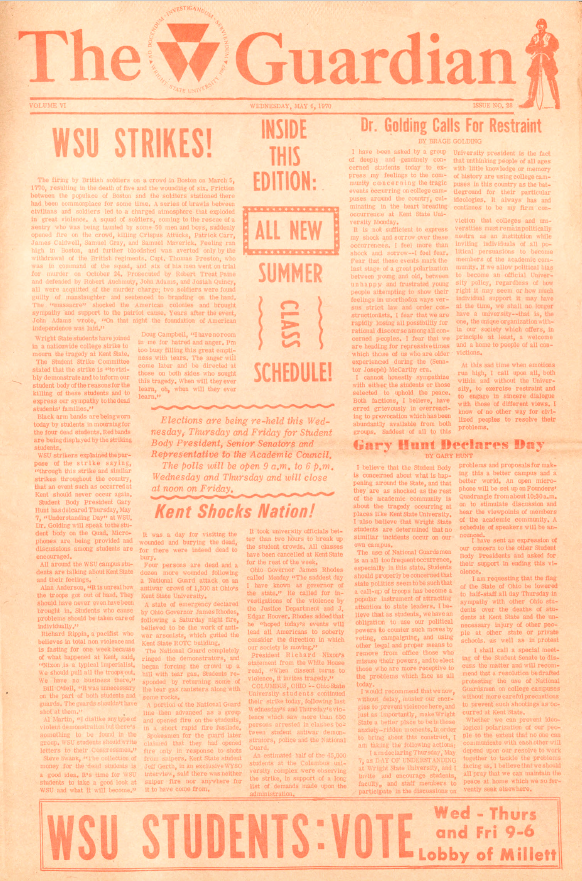 Wright State student newspaper front page, May 6, 1970.