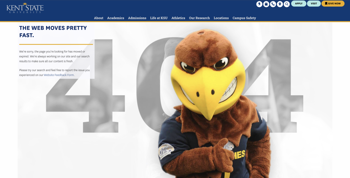 Kent State 404 error page displayed after selecting a document link from a faculty/staff profile