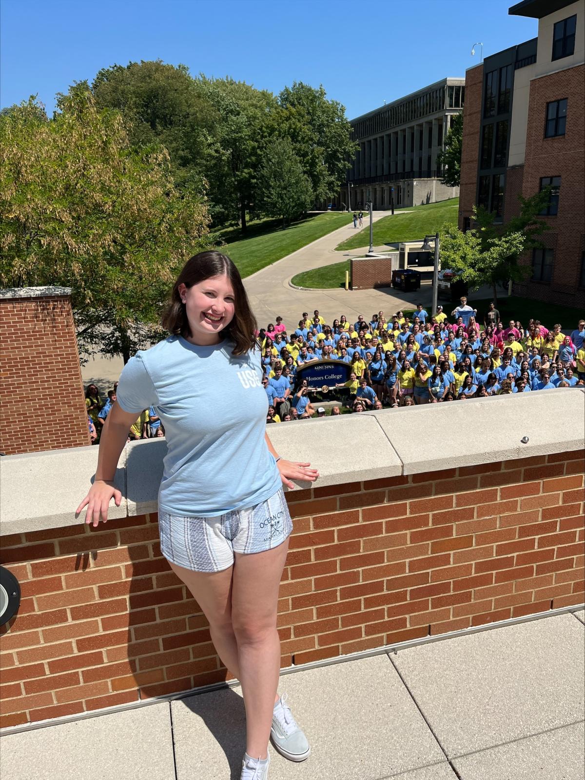 Shannon Brown poses near the Honors College at the Fall 2023 Ice Cream Social.