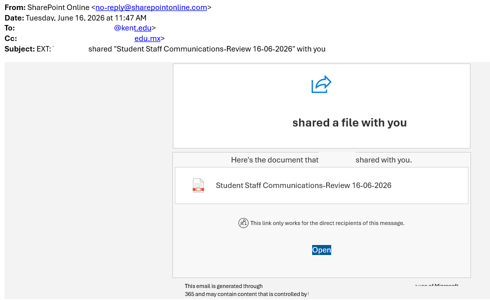 Example of a Shared File Email Scam