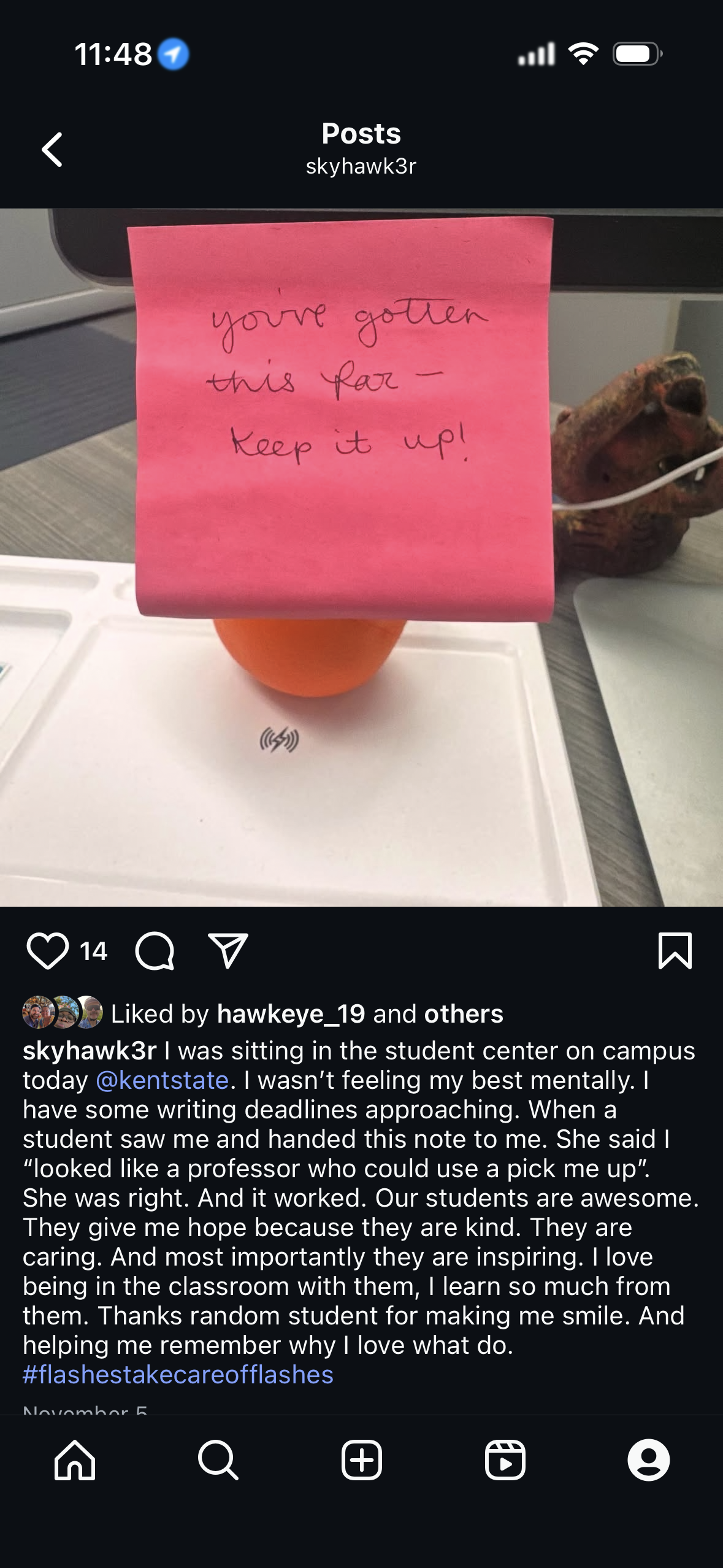 Student note and social media post. 