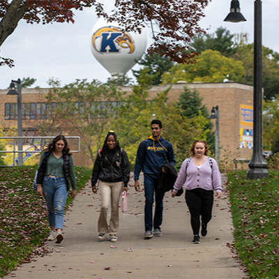 Picture of a group of students walking on the Kent campus