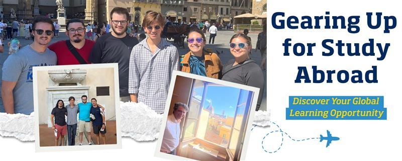 A collage of images of students in foreign countries.