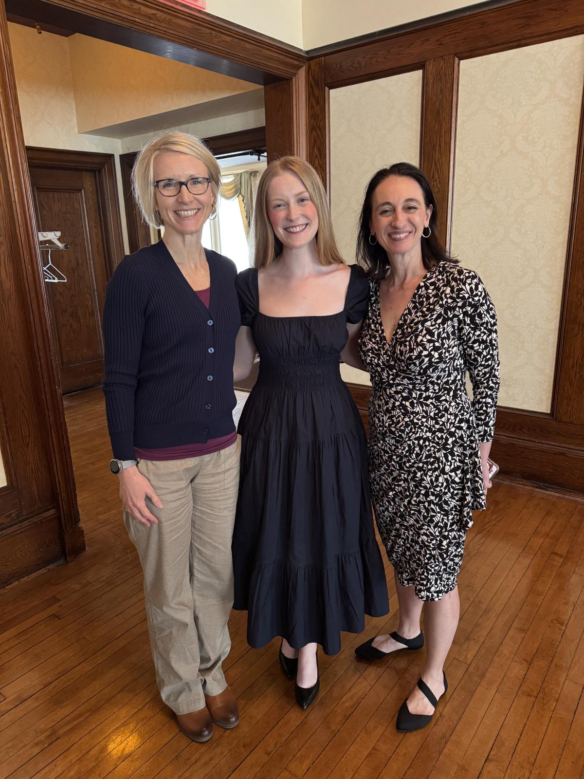 Sydney Brown (Center) credits her professors including Gretchen Hoak (left) and Jackie Marino