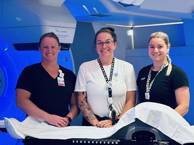 Three Kent State Salem radiation therapy graduates now working together at The Ohio State University Wexner Medical Center’s James Cancer Center (from left): Jill Cofojohn, Lyndsie Tenney and Jenna George.