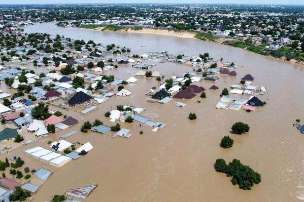 Flood waters covering homes in Niger, Africa