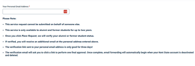 Personal email address field for forwarding service