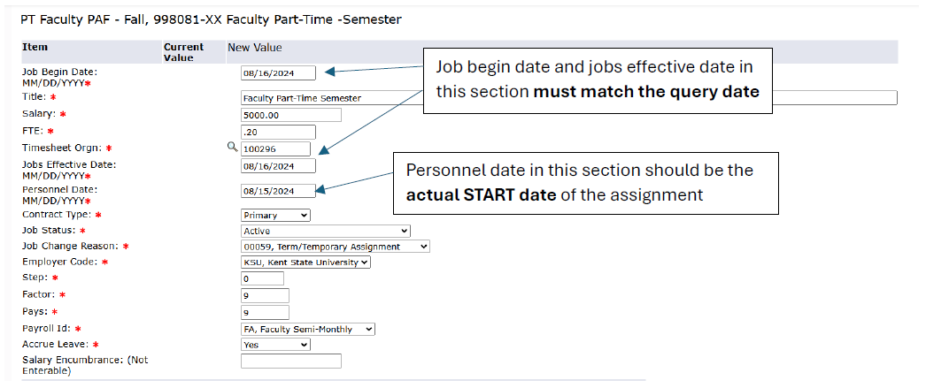 assignment begin dates and FTE calculation