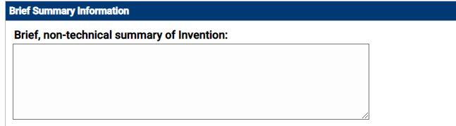 Image of the response box for the brief, non-technical invention summary