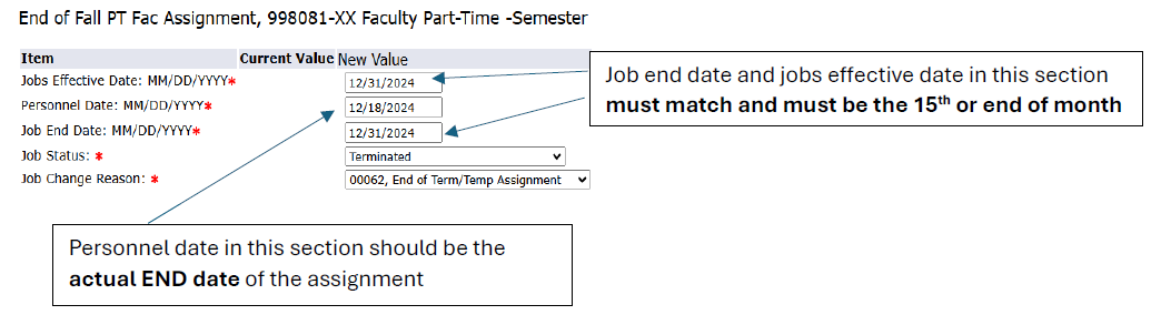 end of assignment dates
