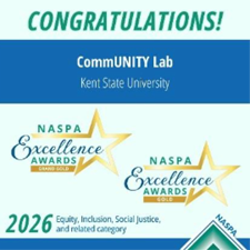 An image with two icons celebrating COMMUnity Lab's Gold Award and Grand Gold Award.