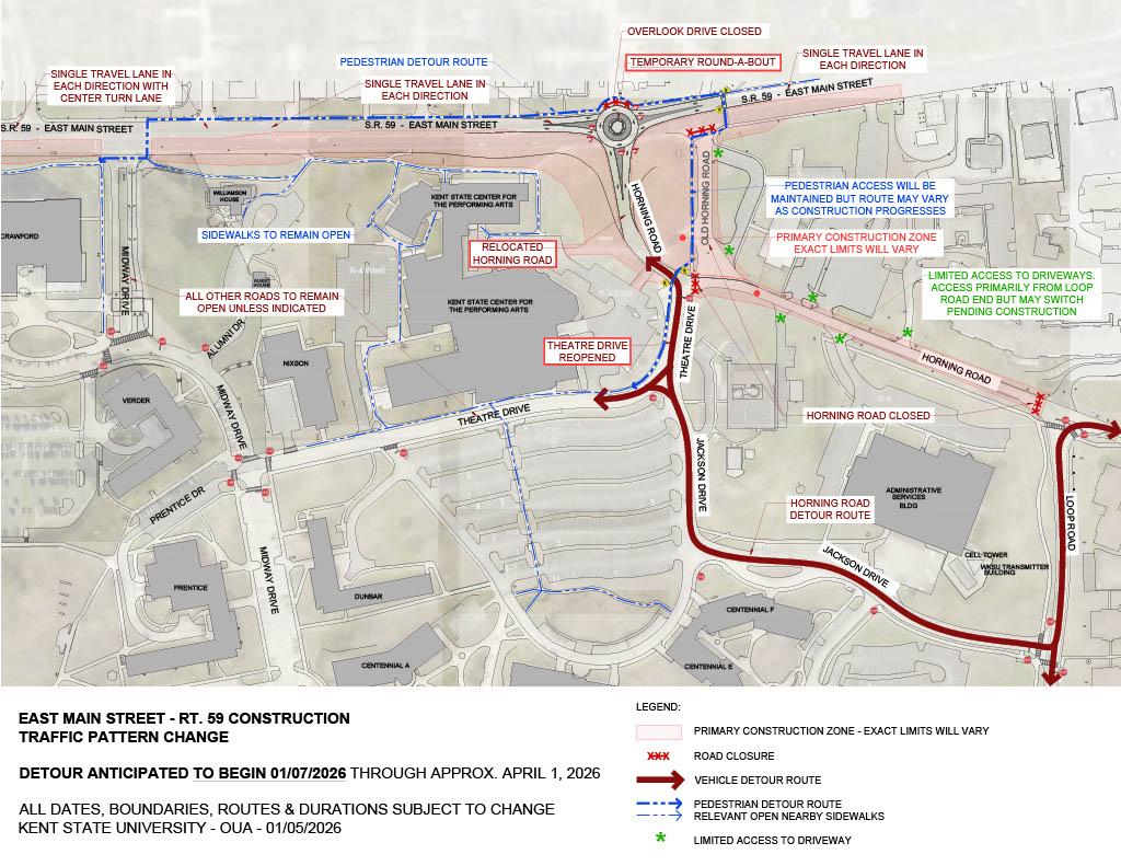 A map shows new road changes that are part of the ongoing East Main Street road construction project.