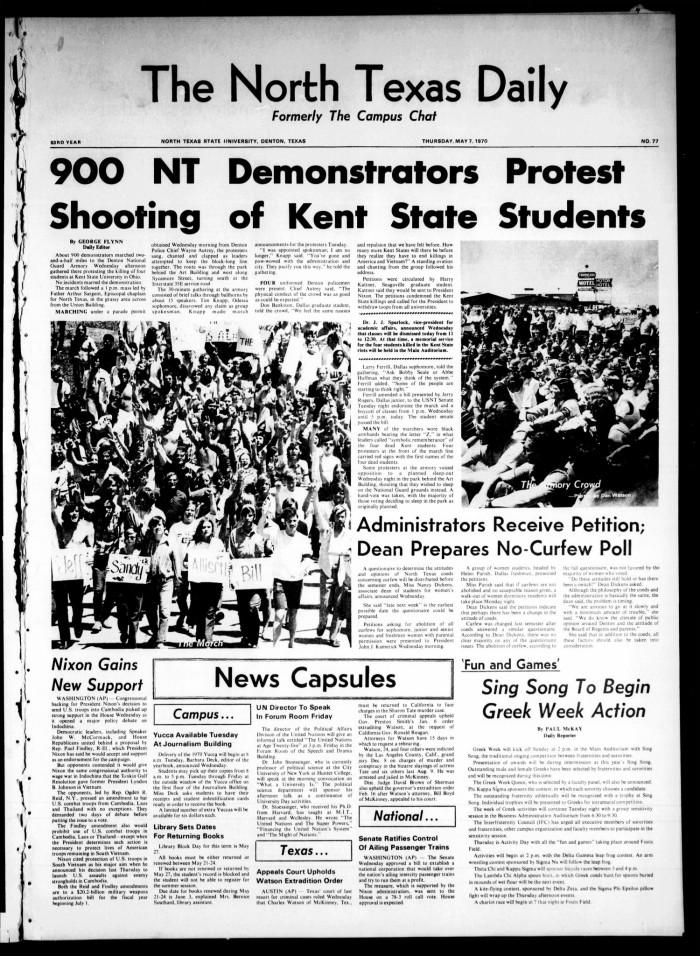 Cover of North Texas Daily, May 7, 1970.