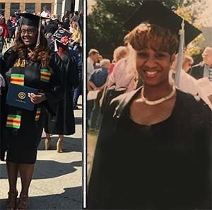 Chantel and her mother on their þҹӰԺѹۿ State graduation days (2017 and 1994)