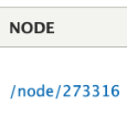 Column header labeled "NODE" with a blue hyperlink below showing "/node/273316"
