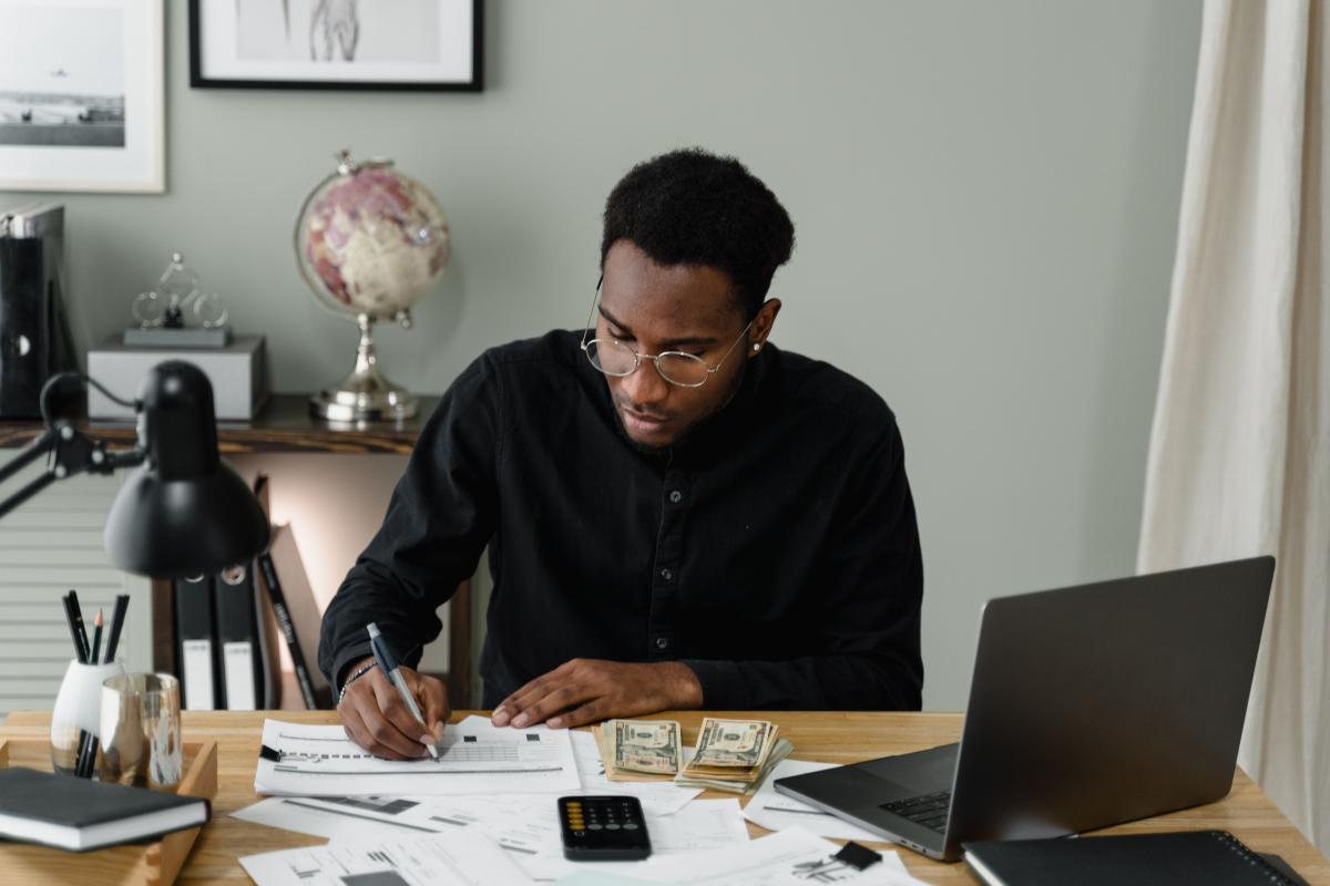 Accountant with financial materials