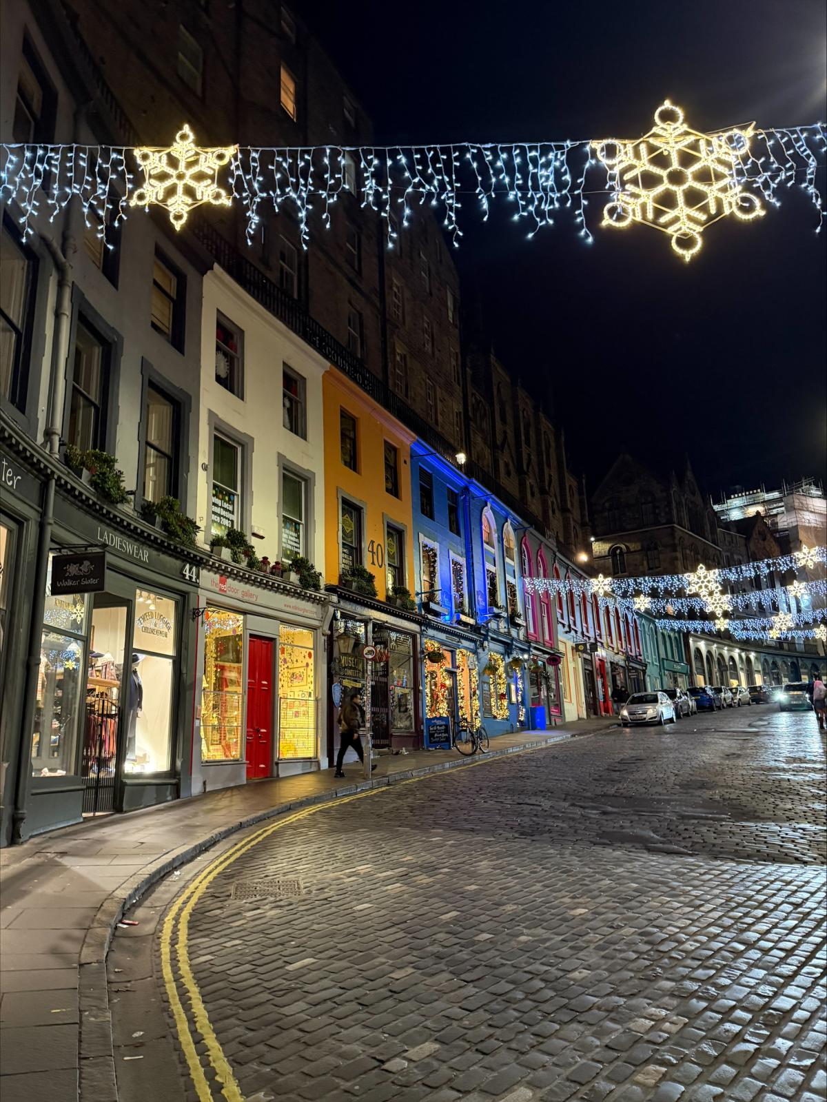 Edinburgh at night during the holidays