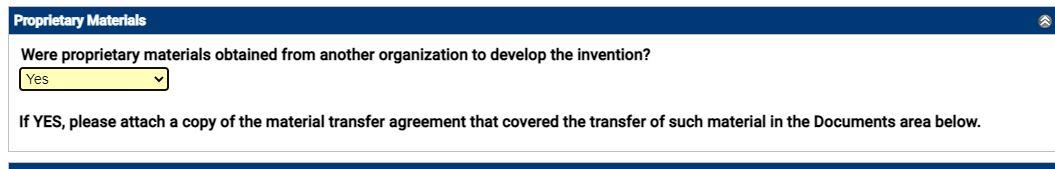Instructions for if you have obtained proprietary materials from another organization for invention development