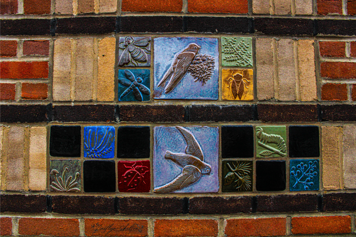 Chimney Swifts appear on tiles on structure in Downtown ����Թ�.