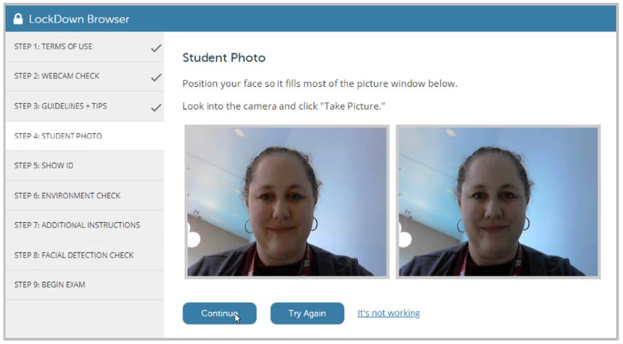 Screenshot of the student photo screen