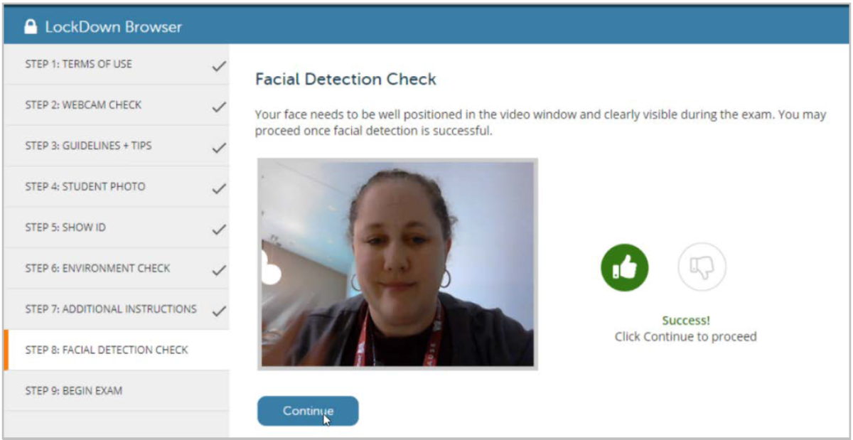 Screenshot of the facial detection check