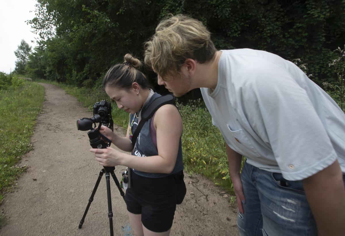 Students working in field