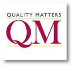 The letters Q and M in burgundy with yellow bars above and below them