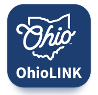 OhioLINK mobile app icon with the outline of Ohio and the OhioLINK name.