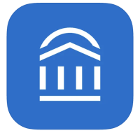 Navigate360 Student app icon: solid blue background with a white building featuring columns in the center, resembling a classical university building.