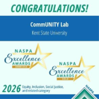 An image with two icons celebrating COMMUnity Lab's Gold Award and Grand Gold Award.