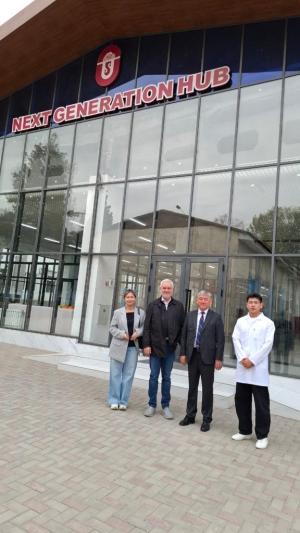 Officials from Kent State's Office of Global Education tour a new medical facility at Osh State University in Osh, Kyrgyzstan.