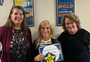 Pictured L to R: Brandy Marks, Business Mgr, Univ. Libraries;  Katie Schlamo, Dir, Scholarships, SFA; Brenda Burke, Assoc VP, Enroll Mgmt, SFA