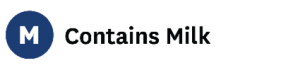 Contains Milk Symbol (Dark blue circle with "M")